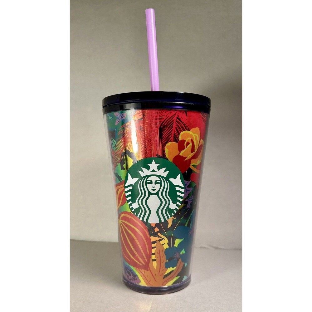 Starbucks Cold Tumbler 2022 Forest Dream Orange Aqua Terra Floral 16 oz